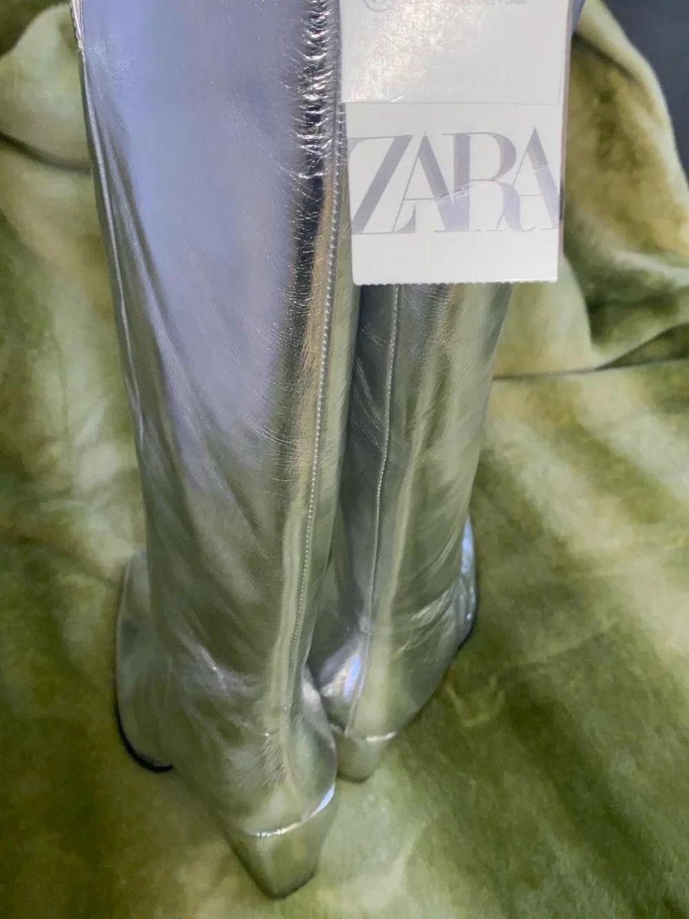 Silver Knee-High Block Heel Boots - Women